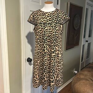 EUC Jude Connally Sz Large Animal Print Cheetah Cap Sleeve Dress Zip back Soft